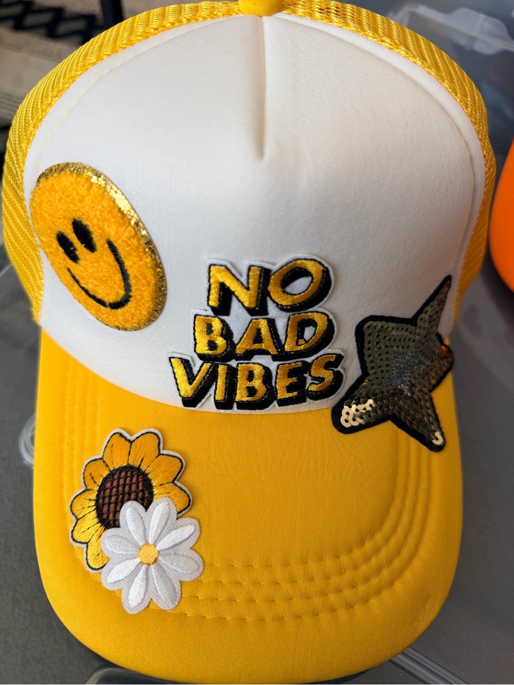 No Bad Vibes Yellow Trucker Hat
